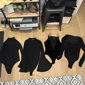 4 Black Bodysuits. Various Brands (Lulus, Amazon, Express, Altar’d State)